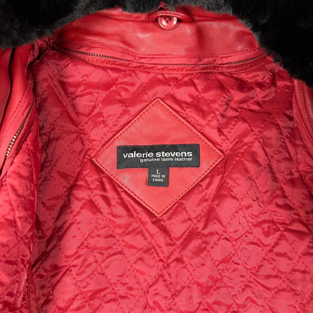 Valerie Stevens Women's Lamb Leather Jacket Large Red Removable Collar and Liner - Picture 6 of 11